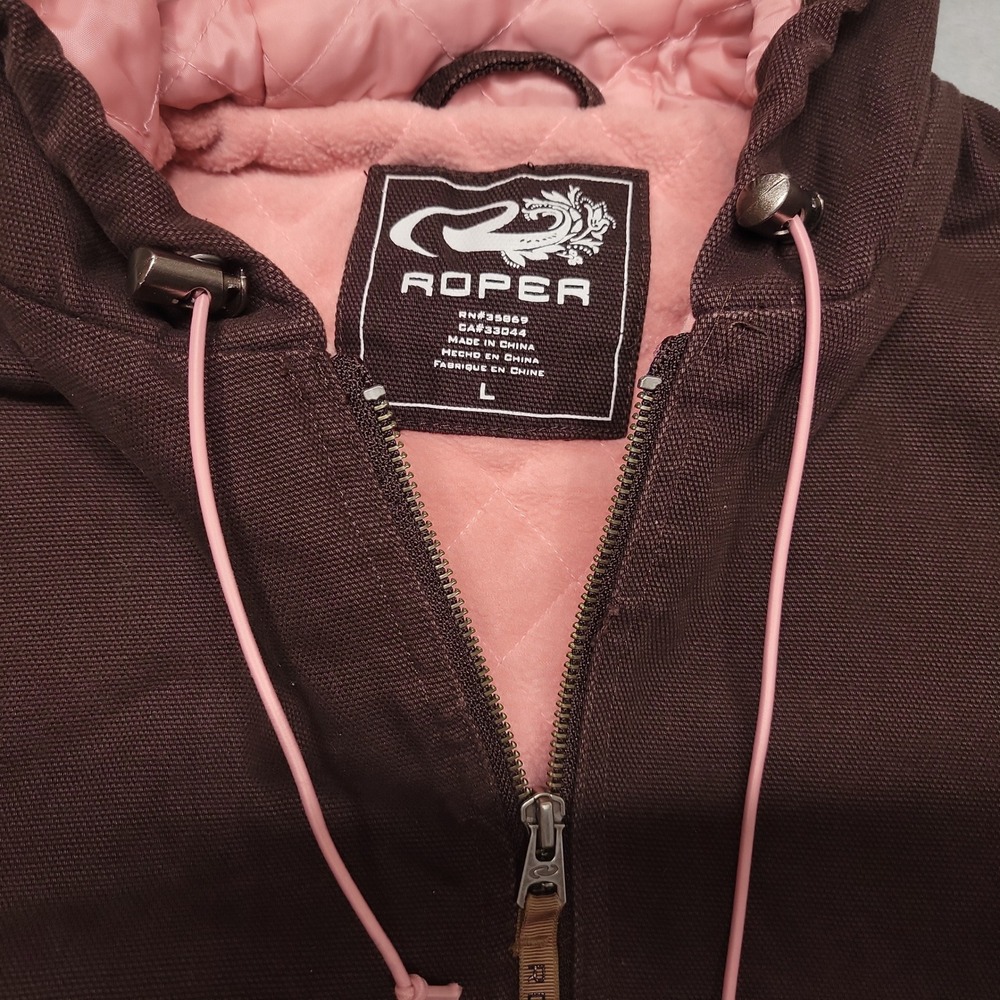 Roper Canvas Jacket Women L Brown Hooded Western Workwear Fleece Lined Active - Picture 3 of 6